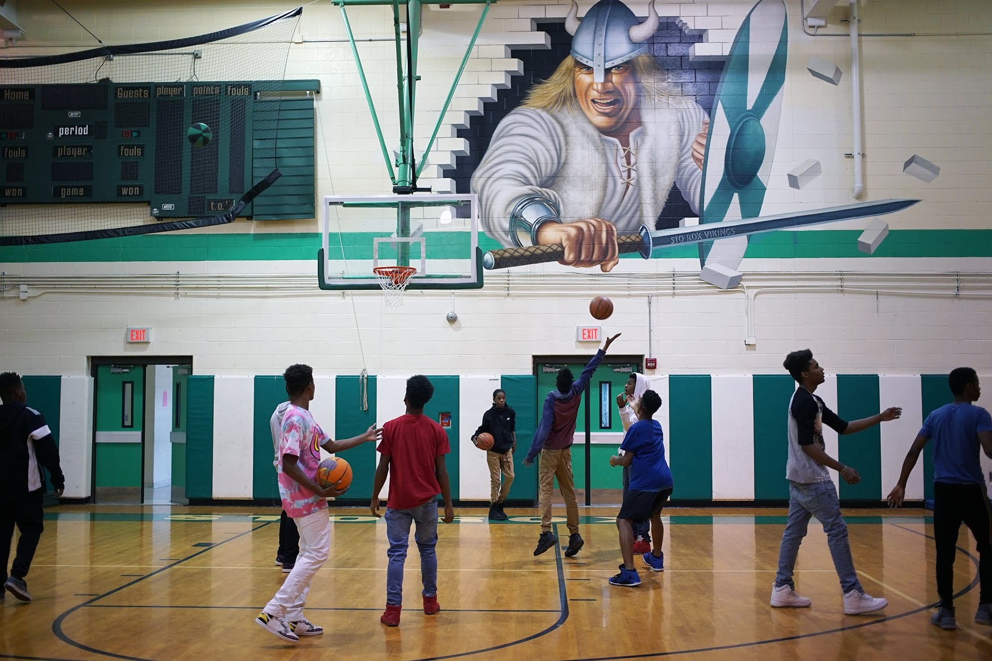 Students play basketball in the Sto-Rox Junior-Senior High School gym in December 2017.