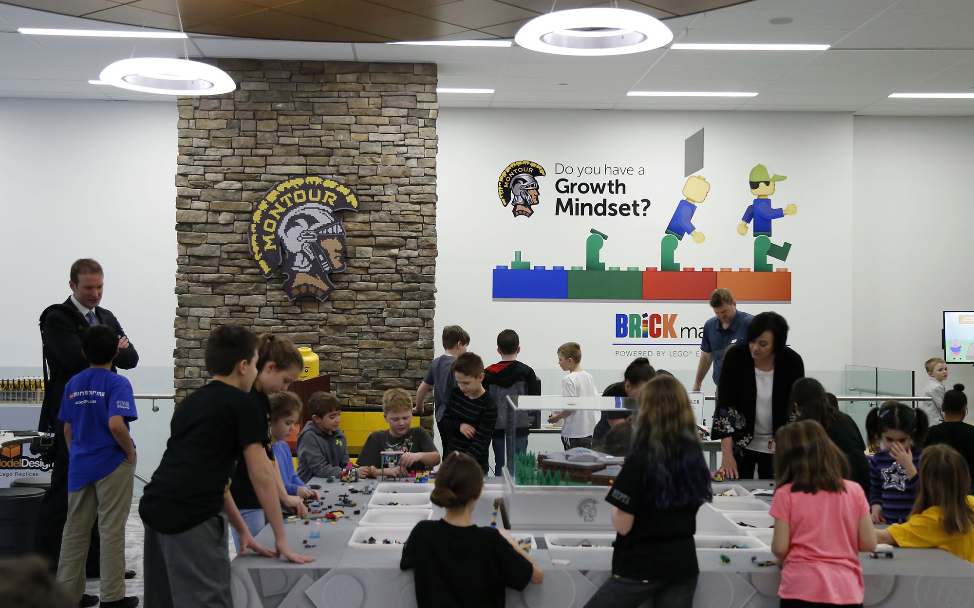 Students build with Legos inside the Brick Makerspace, a room filled with Legos and other building materials and equipment at Montour Elementary on Feb. 22, 2018.