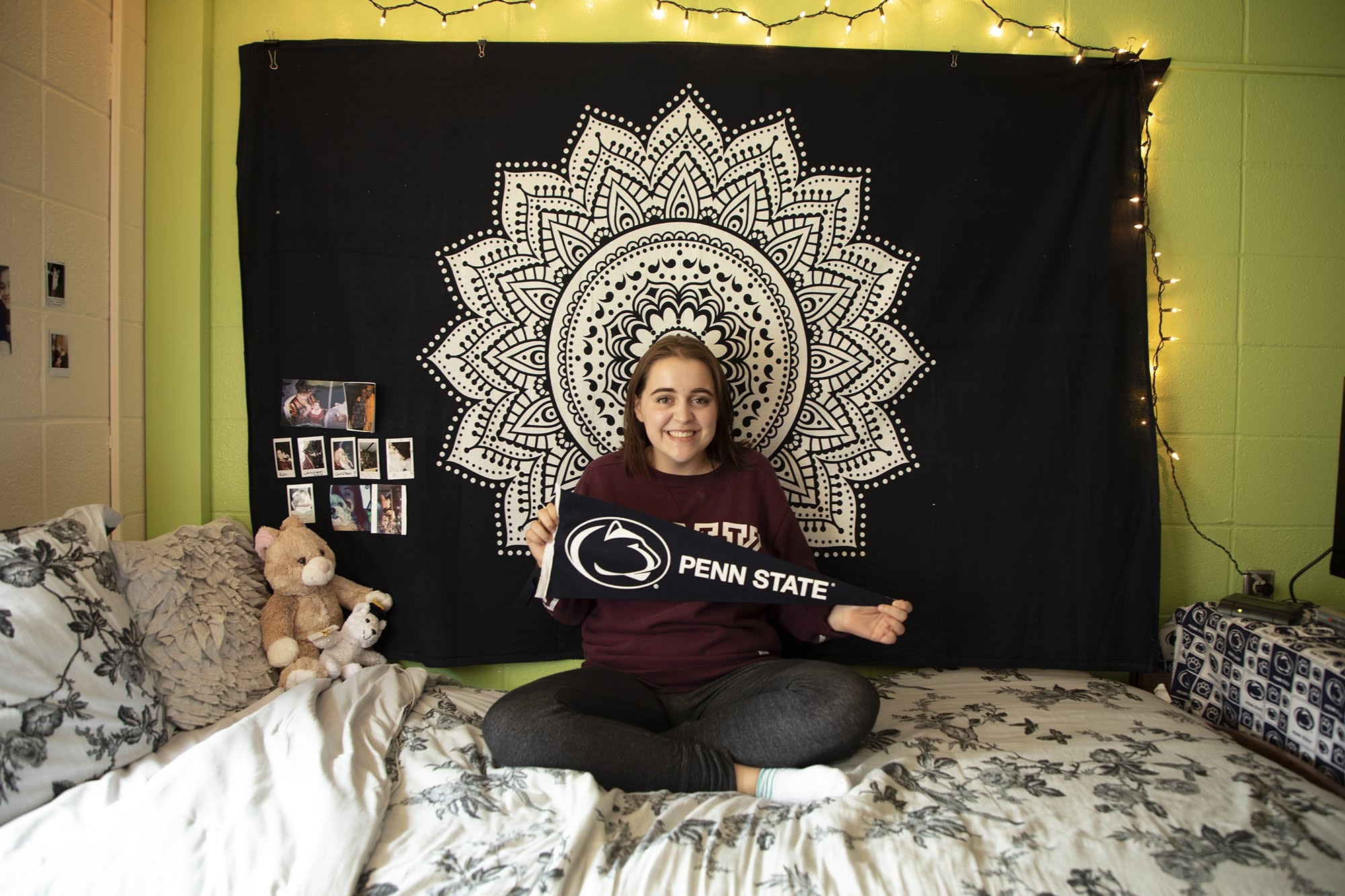 Lorin Ballog, 18, of West Mifflin, poses for a portrait in her dorm room at Penn State Greater Allegheny.