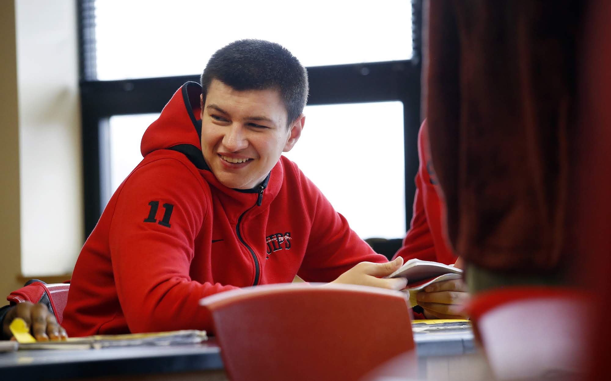 Eli Kosanovich, a senior at Aliquippa Junior/Senior High School, takes some honors and Advanced Placement classes at neighboring Hopewell School District. (Photo by Ryan Loew/PublicSource)